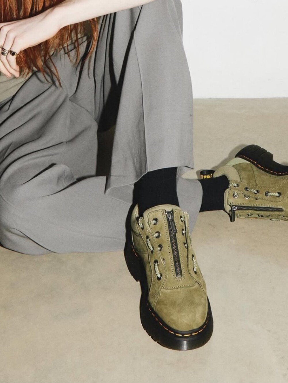 Dr Martens Woodard Lo Zip Tumbled Nubuck Leather Shoes Size 36 Olive Green